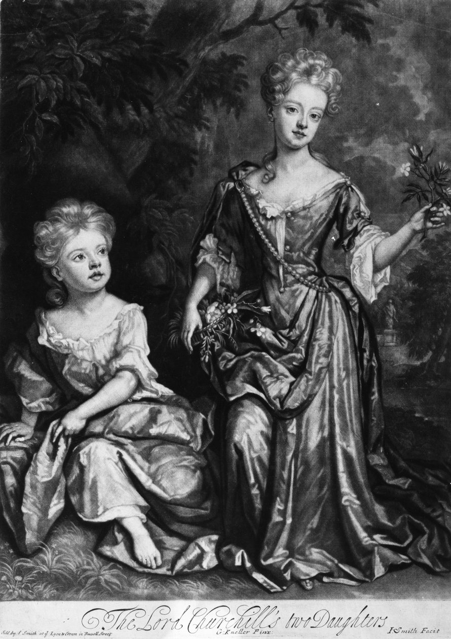 Les deux filles de Lord Churchill, mezzotinte par John Smith, c.1690 - Godfrey Kneller
