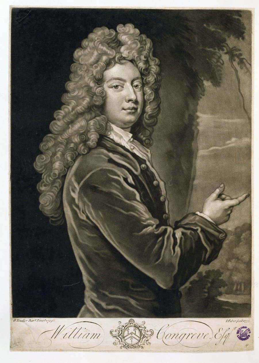 William Congreve (1670-1729), gravé par John Faber (1684-1756), 1733 - Godfrey Kneller