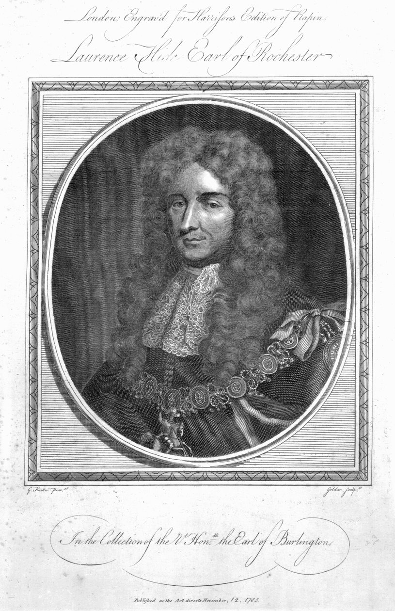 Laurence Hyde, 1er comte de Rochester, gravé par John Goldar, 1785 - Godfrey Kneller