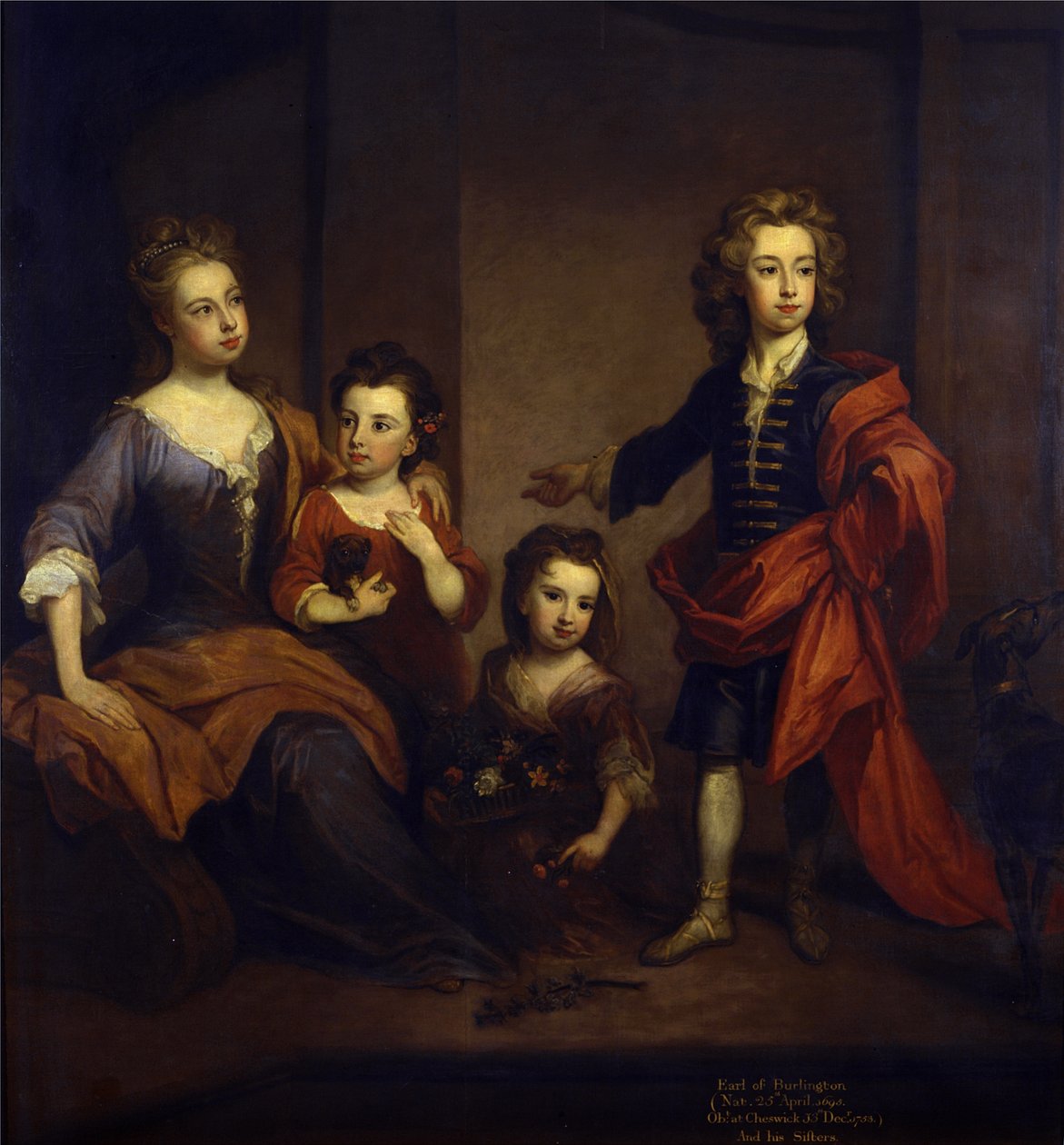 Portrait de Richard Boyle, 3e Comte de Burlington, avec ses trois sœurs, Elizabeth, Juliana et Jane Boyle, vers 1700 - Godfrey Kneller