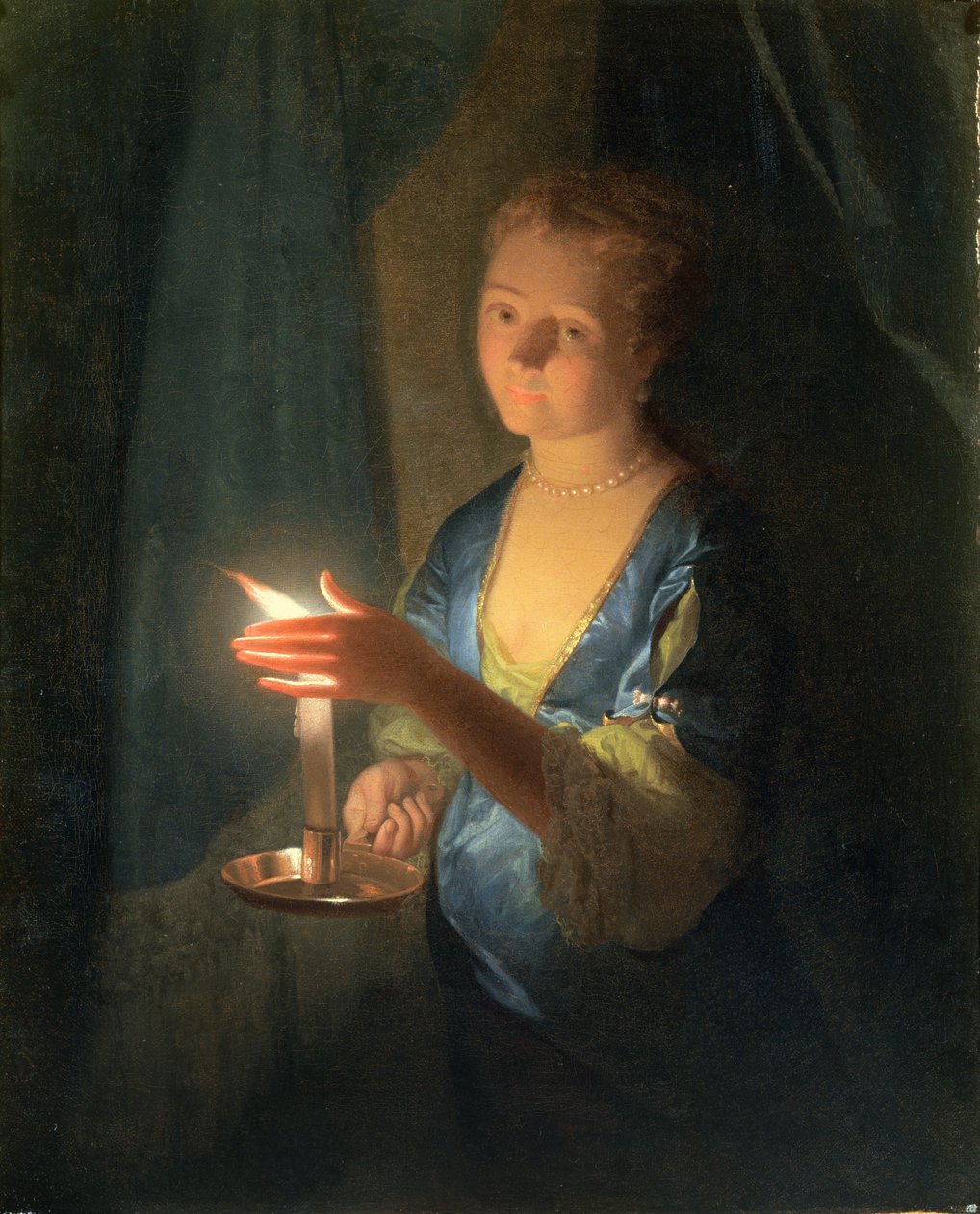 Une dame tenant une bougie - Godfried Schalcken