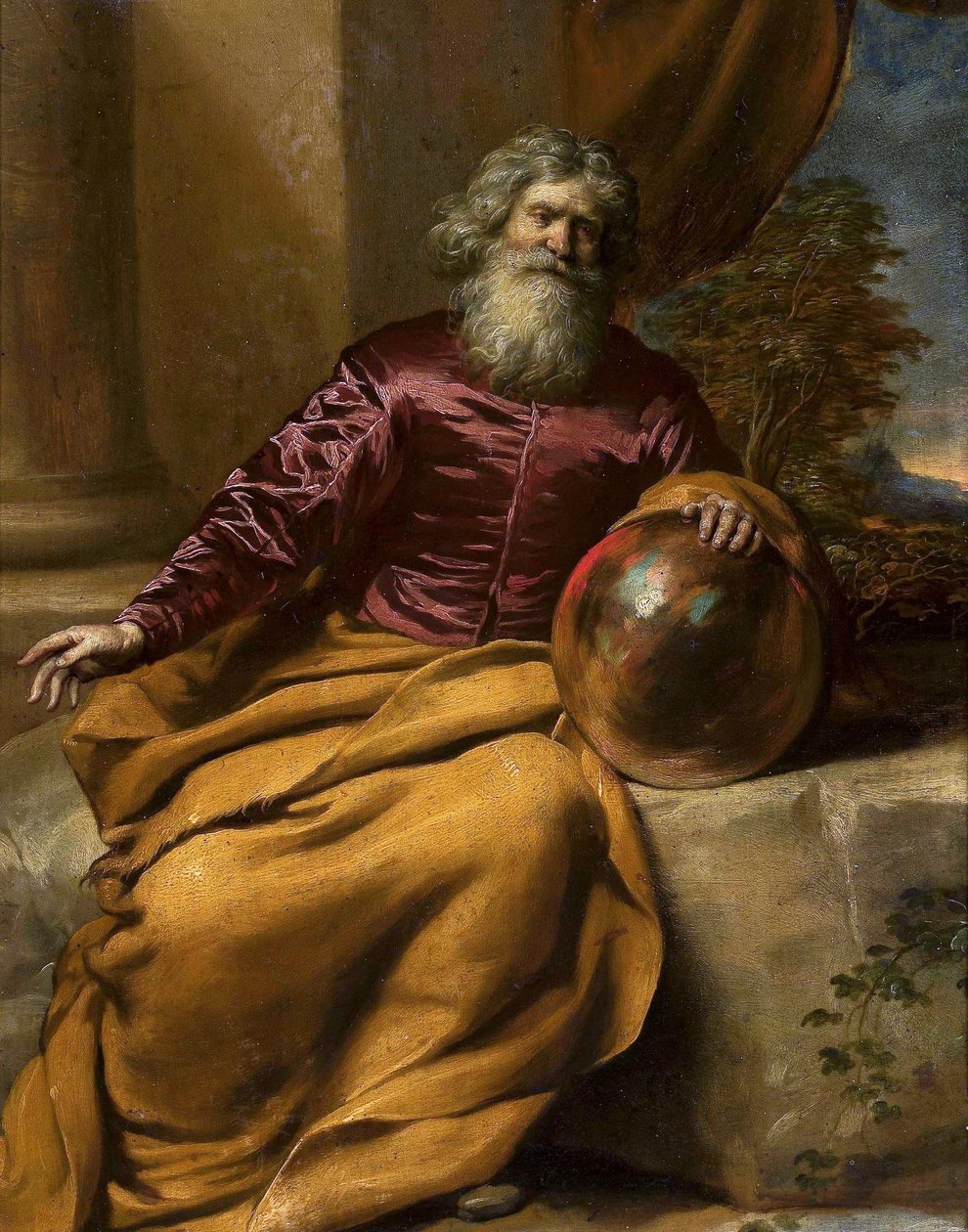 Vieil homme avec une sphère (Archimède ) - Gonzales Coques