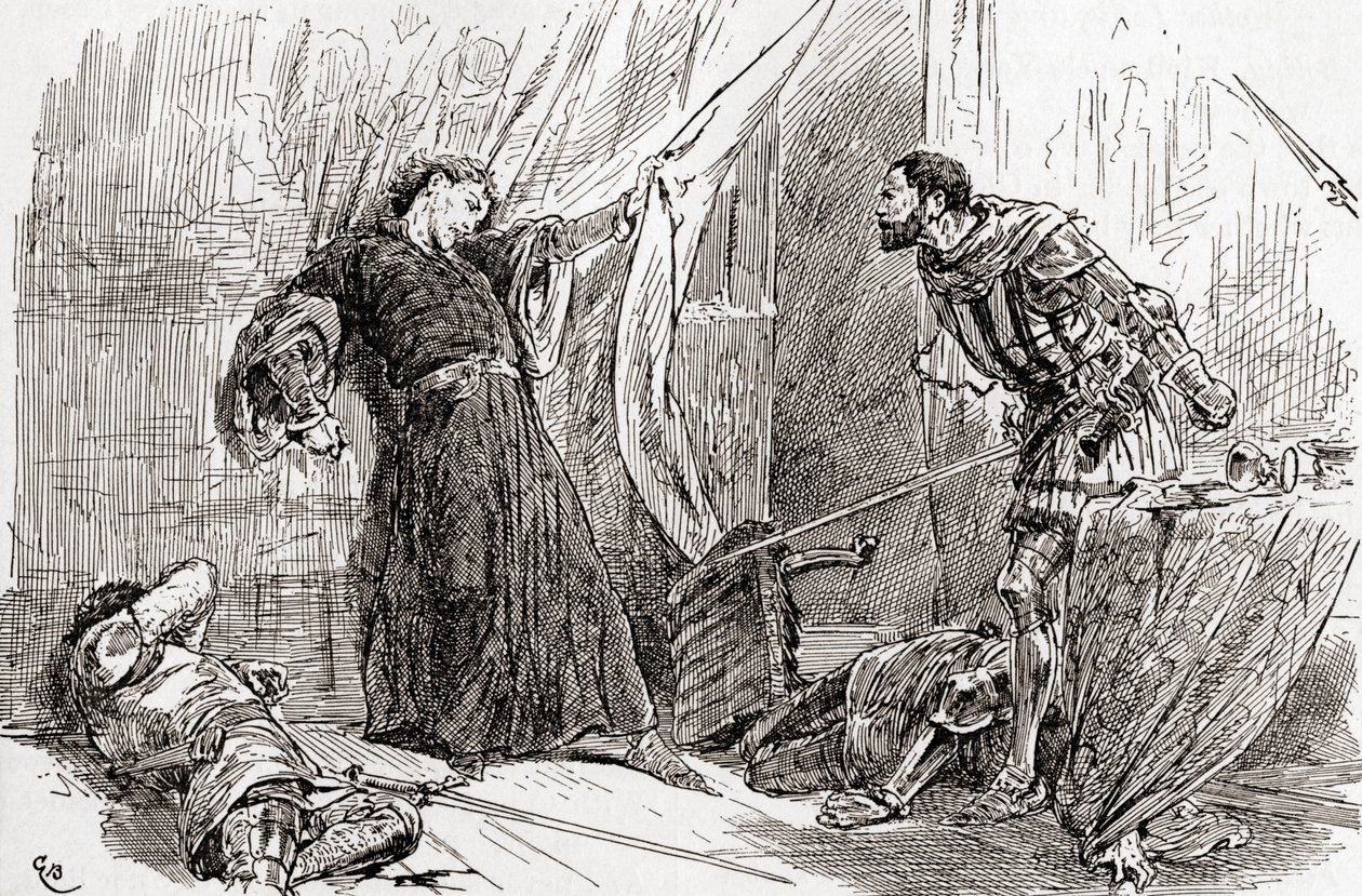Scène de la pièce de William Shakespeare, Richard II, Acte V, Scène 5, de Les Œuvres de William Shakespeare, publié en 1896 - Gordon Frederick Browne