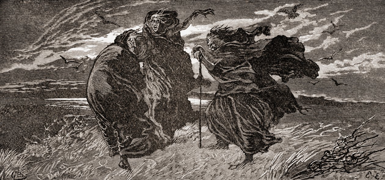 Scène de la pièce de William Shakespeare, Macbeth, Acte I, Scène 1, de Les Œuvres de William Shakespeare, publié en 1896 - Gordon Frederick Browne