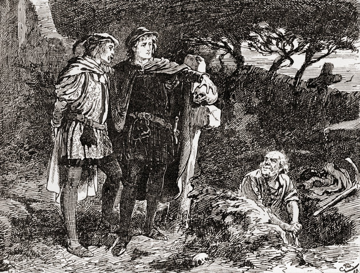 Scène de la pièce de William Shakespeare, Hamlet, Acte V, Scène 1, de Les Œuvres de William Shakespeare, publié en 1896 - Gordon Frederick Browne