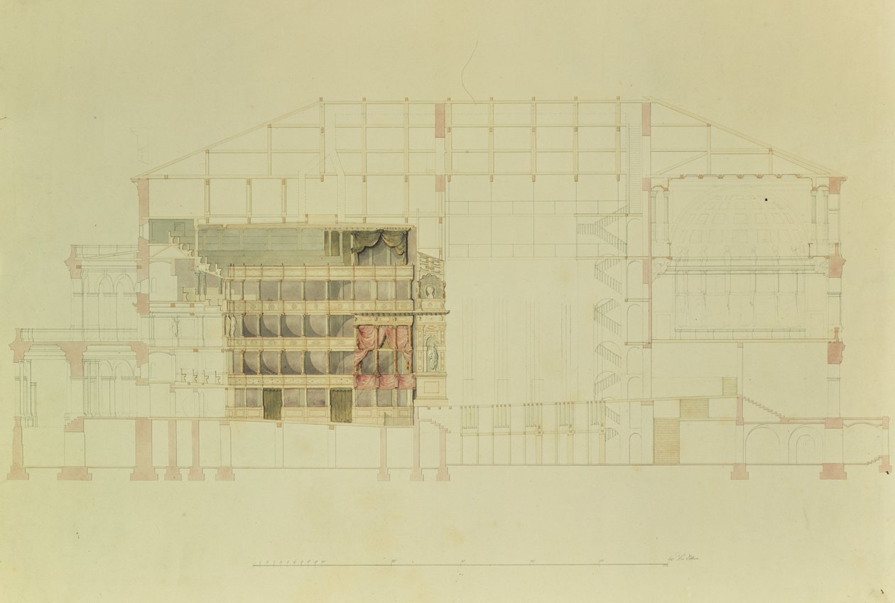 Plan pour le théâtre royal de Dresde, vers 1838 - Gottfried Semper