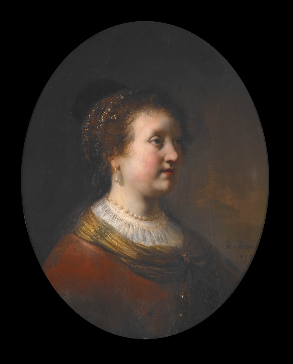 Femme en robe rouge et perles - Govaert Flinck