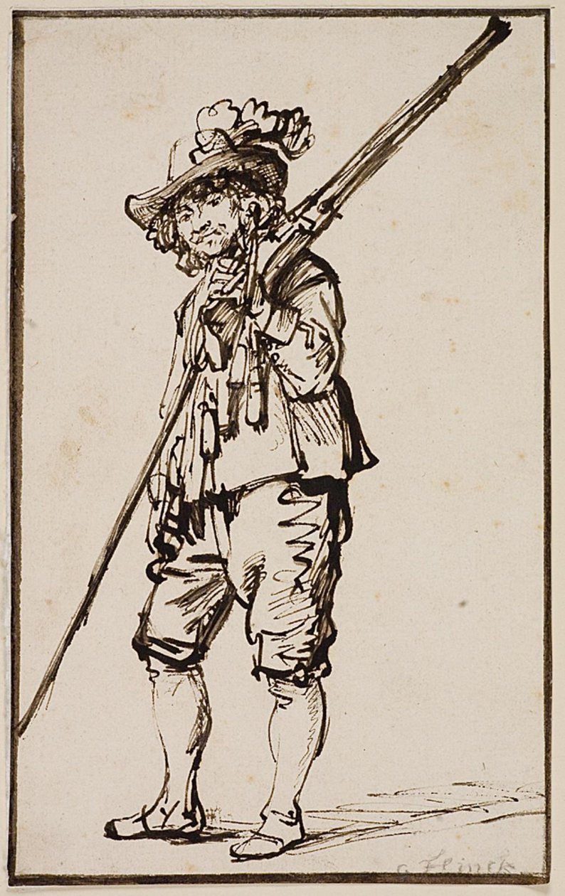 Un soldat debout avec une mousquet sur l