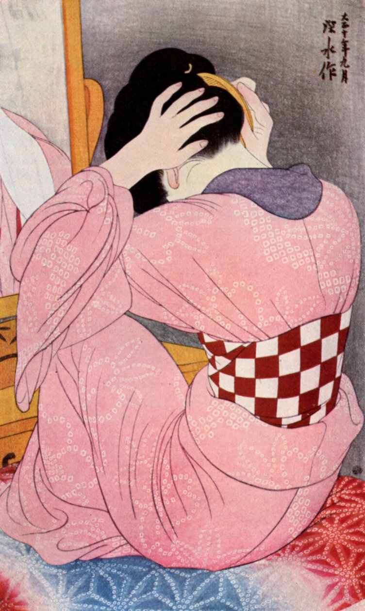 Une femme japonaise coiffant ses cheveux, années 1920-1930 - Goyo Hashiguchi