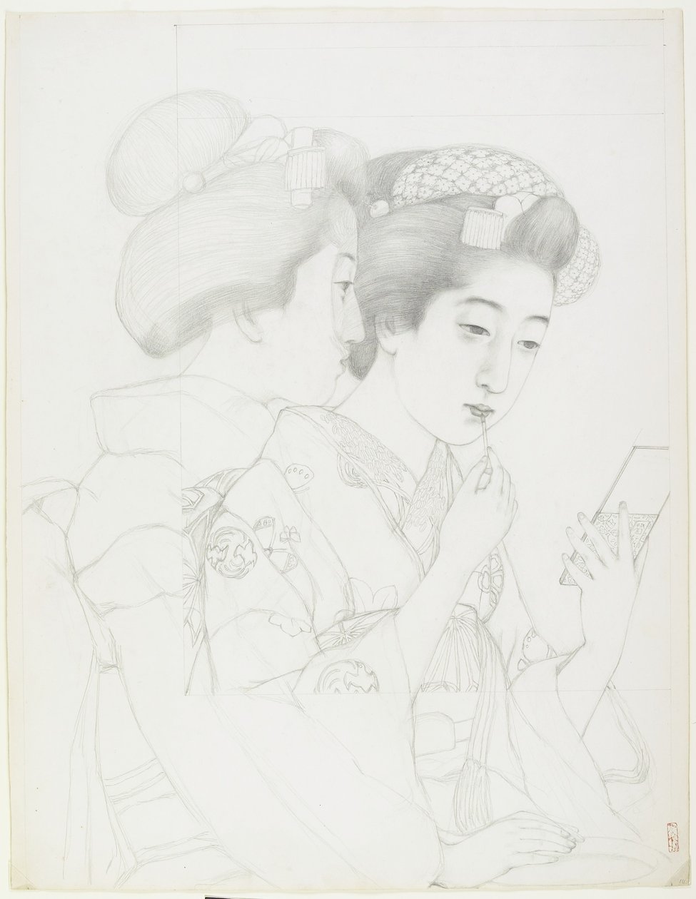 Étude pour Femme tenant un pinceau à lèvres, 1919 - Goyo Hashiguchi