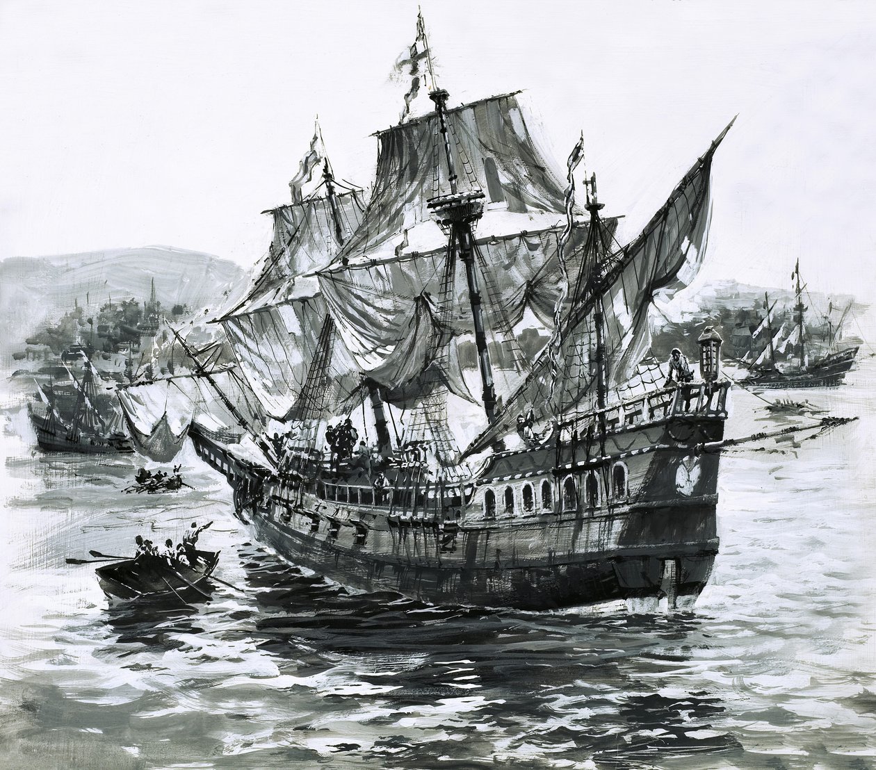 Le navire de Drake, le Golden Hind, revient à Portsmouth en boitant, transportant d