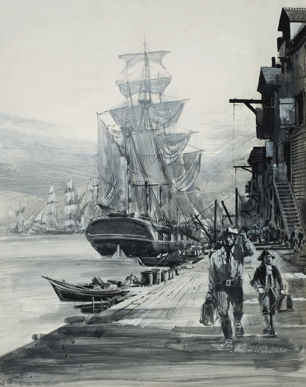 Scène portuaire (gouache sur papier) - Graham Coton