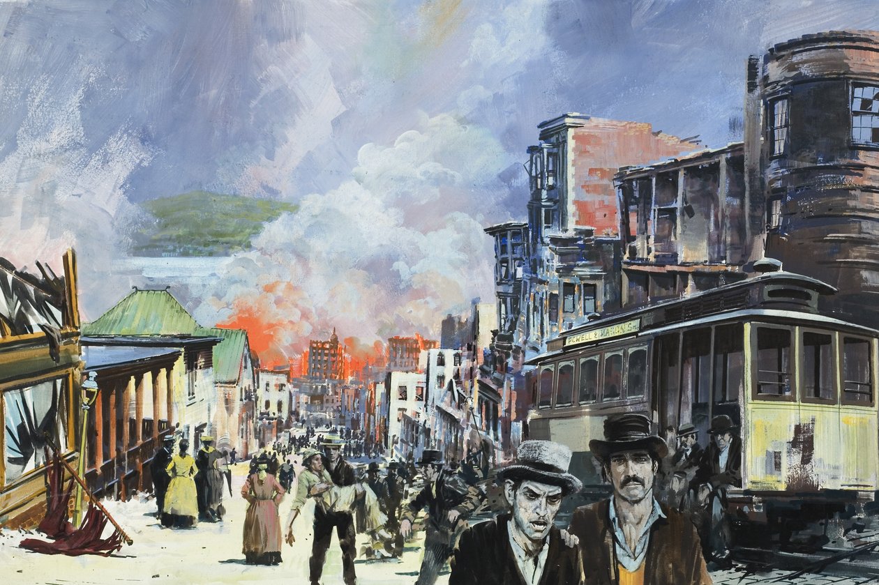 Incendie et tremblement de terre de San Francisco en 1906 (gouache sur papier) - Graham Coton