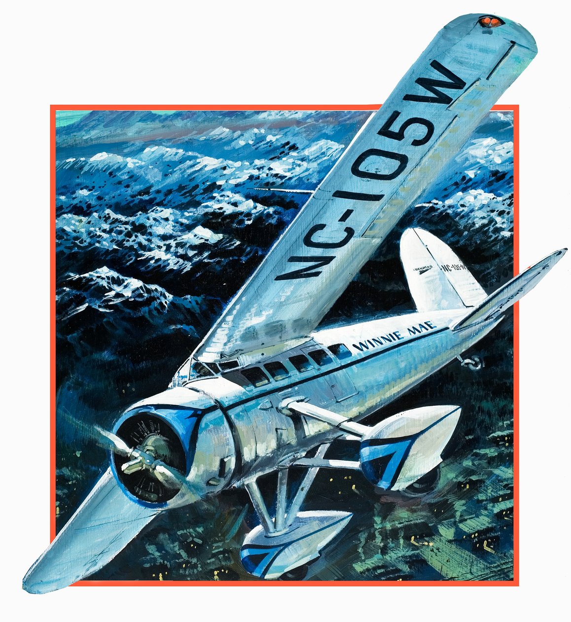 Wiley Hardemann Post flying Winnie May solo round the world (gouache sur papier) - Graham Coton
