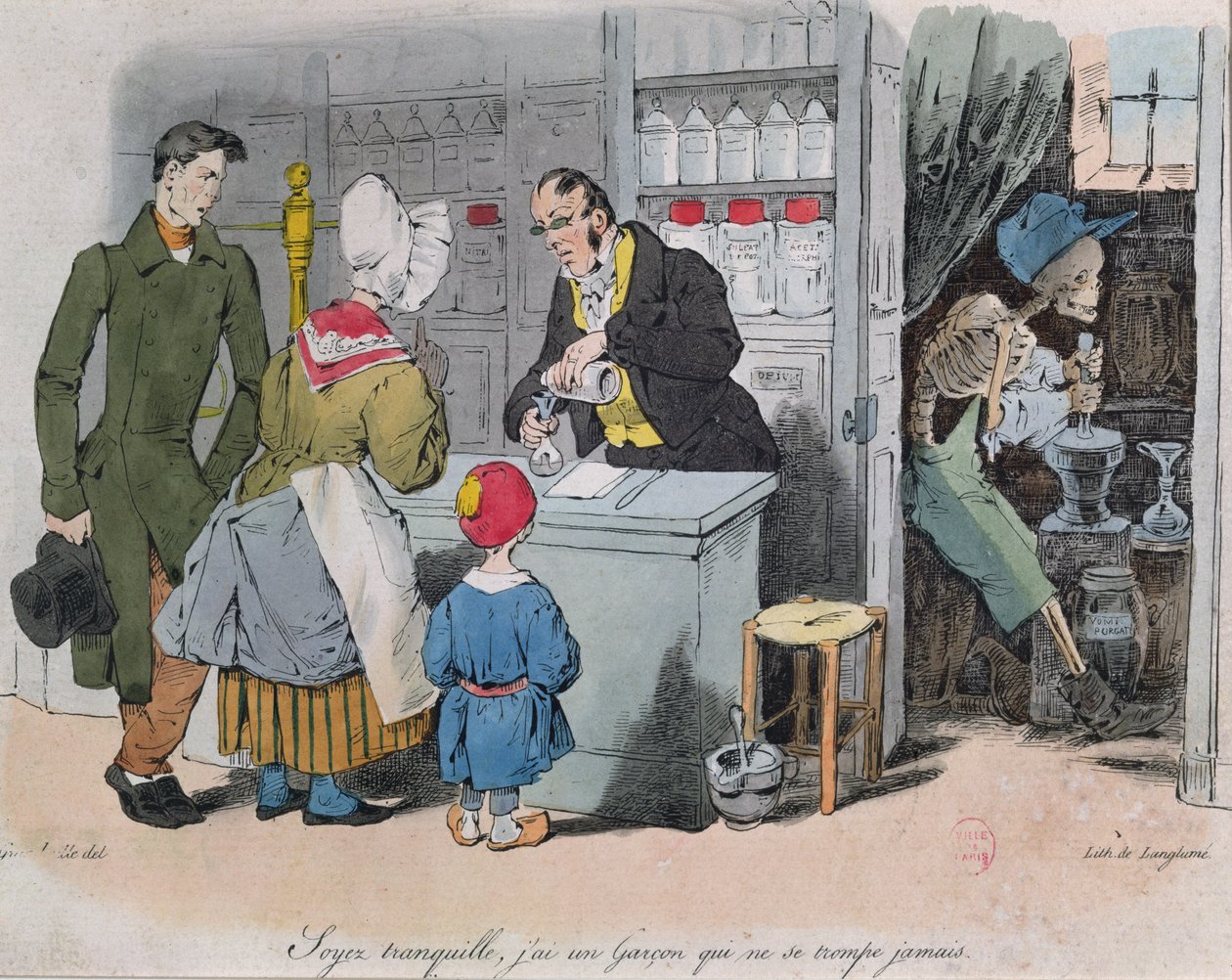 Le pharmacien et son assistant, gravé par Langlume - Grandville