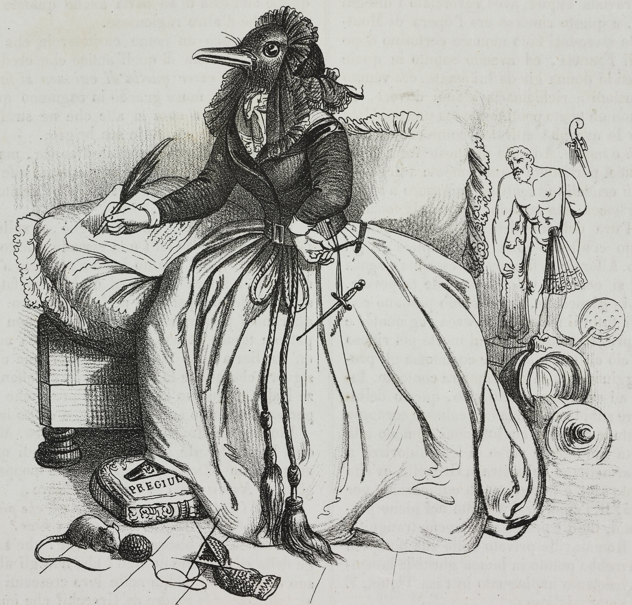 Femme lettrée, caricature de Jean-Jacques Grandville (1803-1847), lithographie de Giovanni Mariani de Poliorama Pittoresco, n 18, 11 décembre - Grandville
