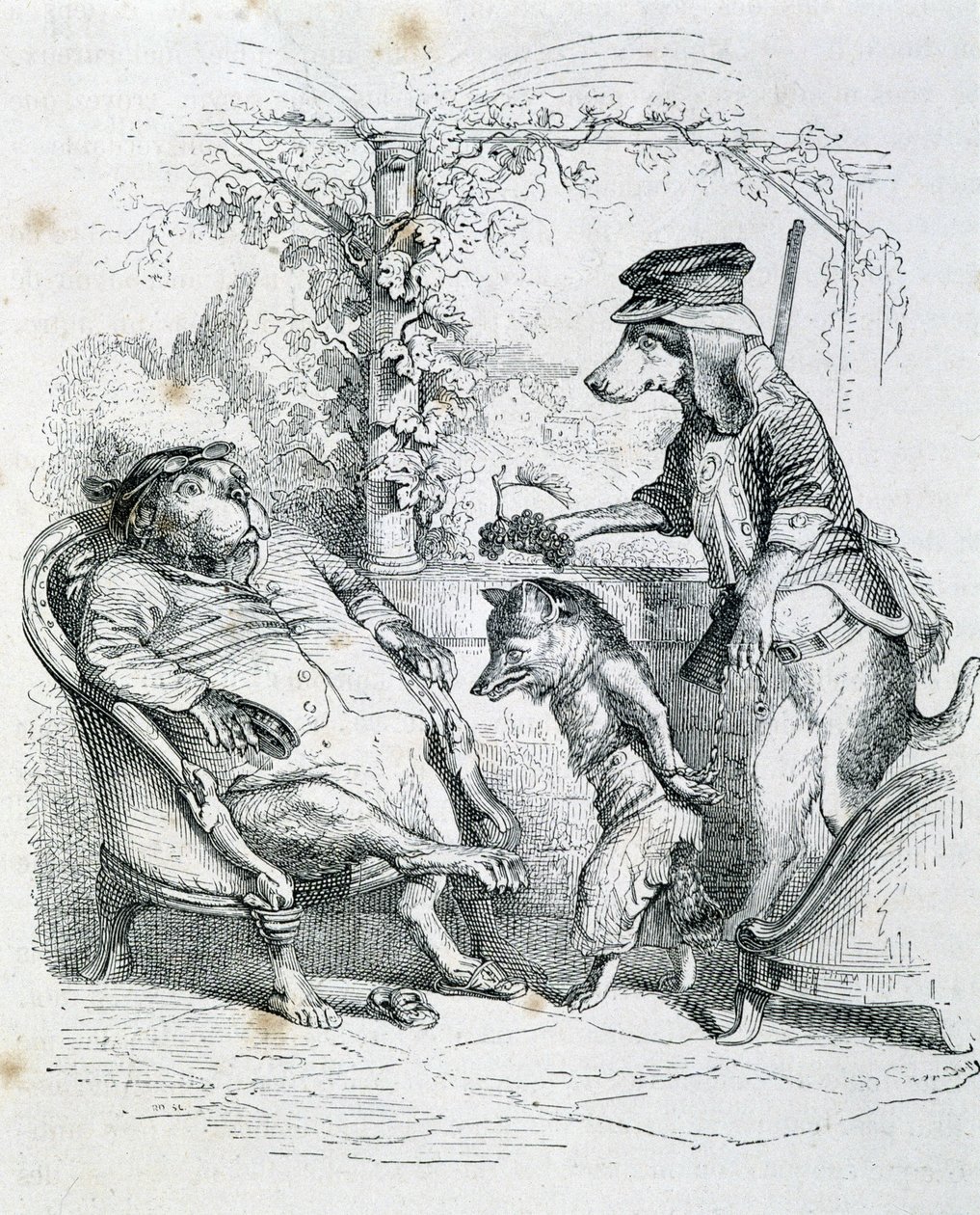 Les Deux Chiens et le Renard Riffleur - par Grandville - Grandville