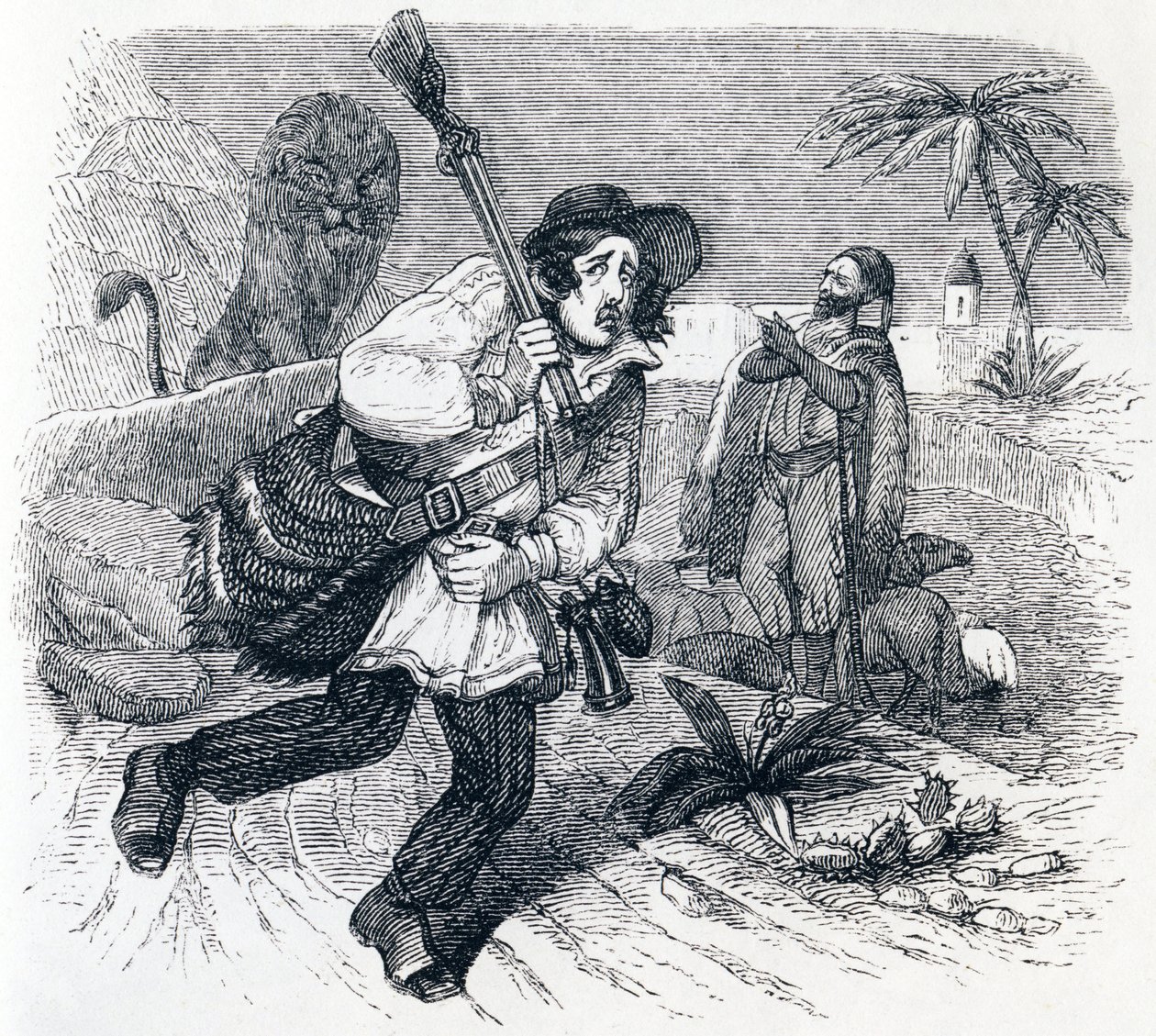 Le lion et le chasseur - Fables de La Fontaine - Grandville