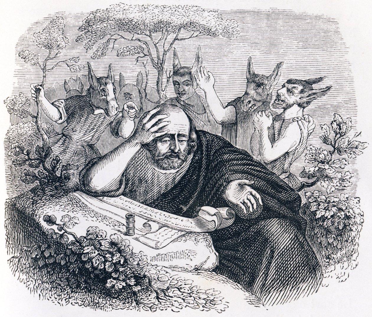 Démocrite et les Abdéritains - Fables de La Fontaine - Grandville