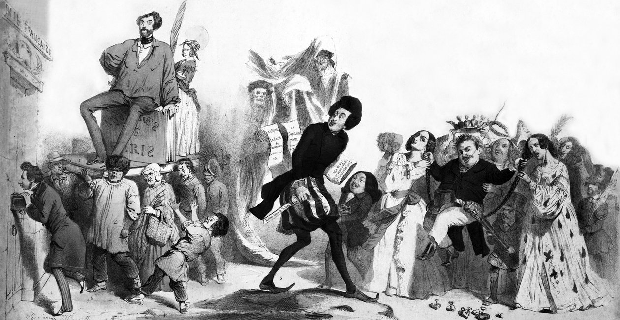 Écrivains romantiques français (Alfred de Vigny, Victor Hugo, Alexandre Dumas père, Honoré de Balzac) voulant entrer à l