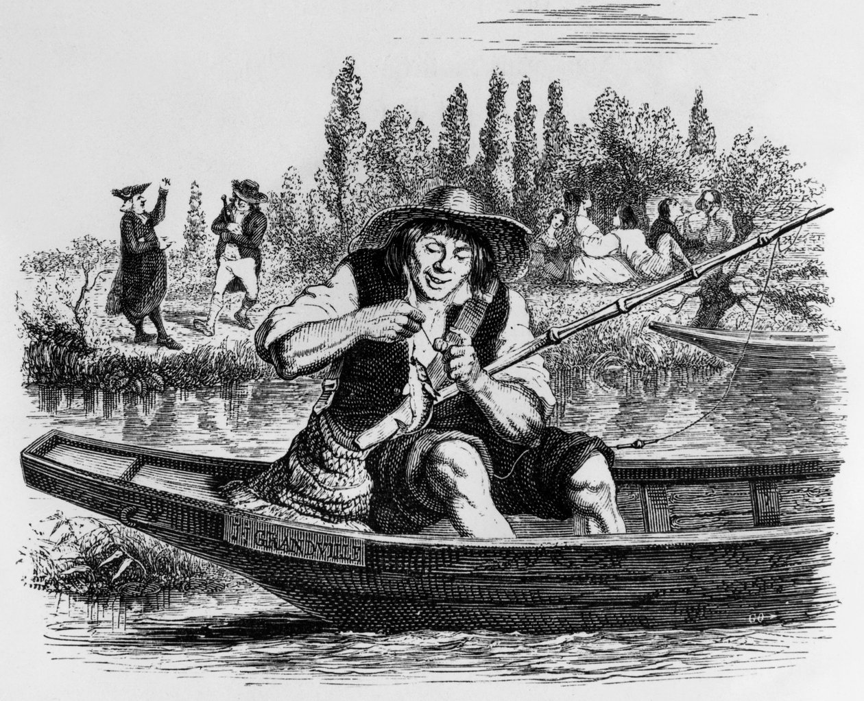Fable de La Fontaine (par Jean de La Fontaine) : Le petit poisson et le pêcheur, gravure de J.J. Grandville, c. 1838-40 - Grandville (1803-47)