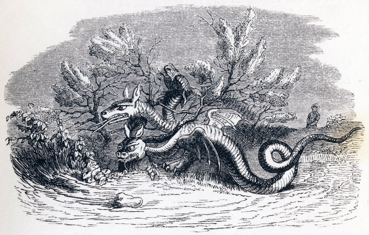 Le dragon à plusieurs têtes, et le dragon à plusieurs queues - Fables de La Fontaine - Grandville
