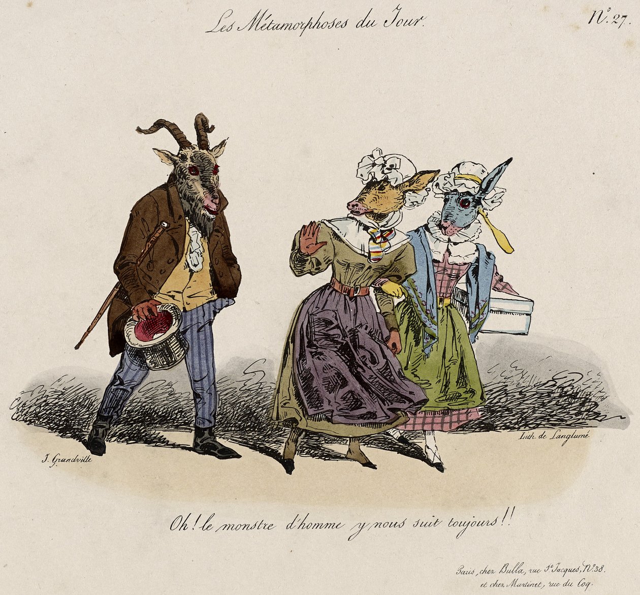 Les Métamorphoses du Jour, No. 27 (lithographie coloriée à la main) - Grandville