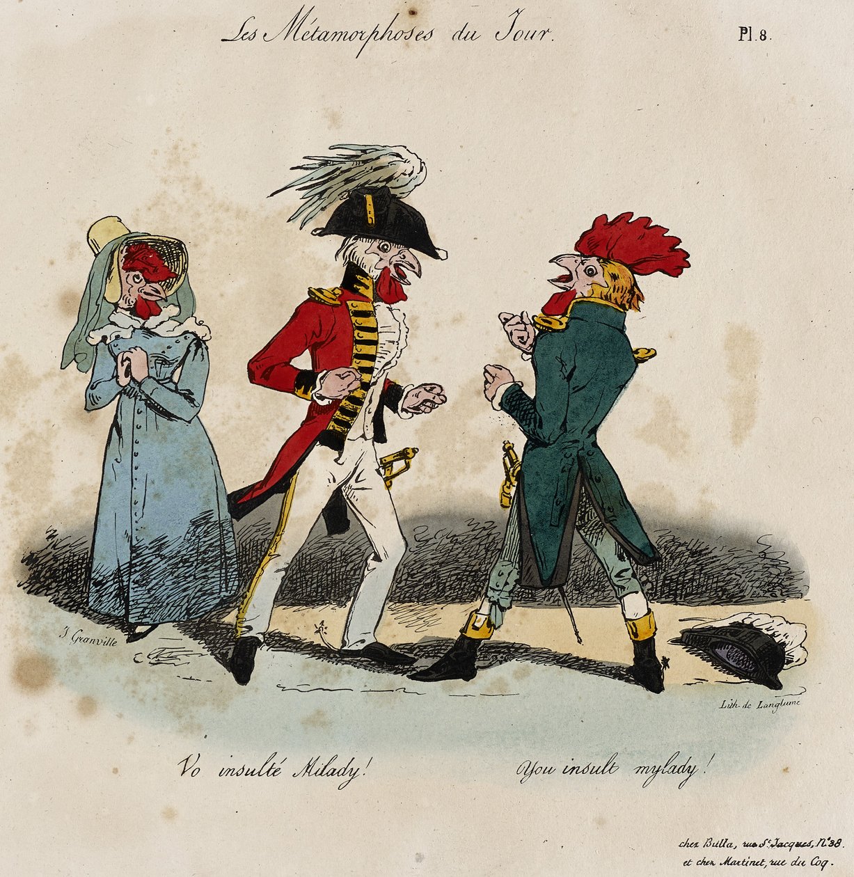 Les Métamorphoses du Jour, No. 8 (lithographie coloriée à la main) - Grandville