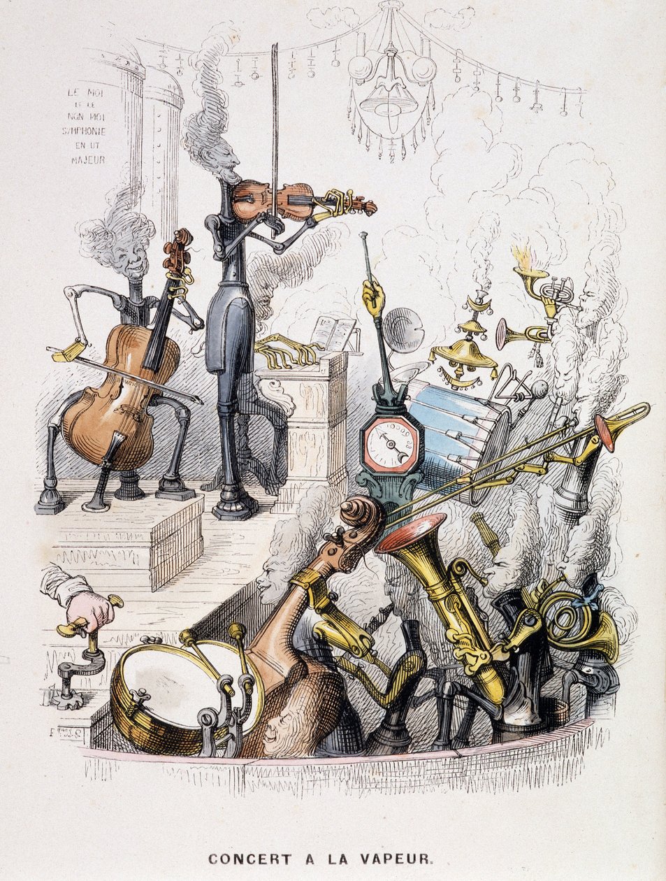Musiciens transformés en machines et donnant un "Concert à la vapeur" - dans "Un autre monde" par Grandville, fin du 19e siècle. - Grandville