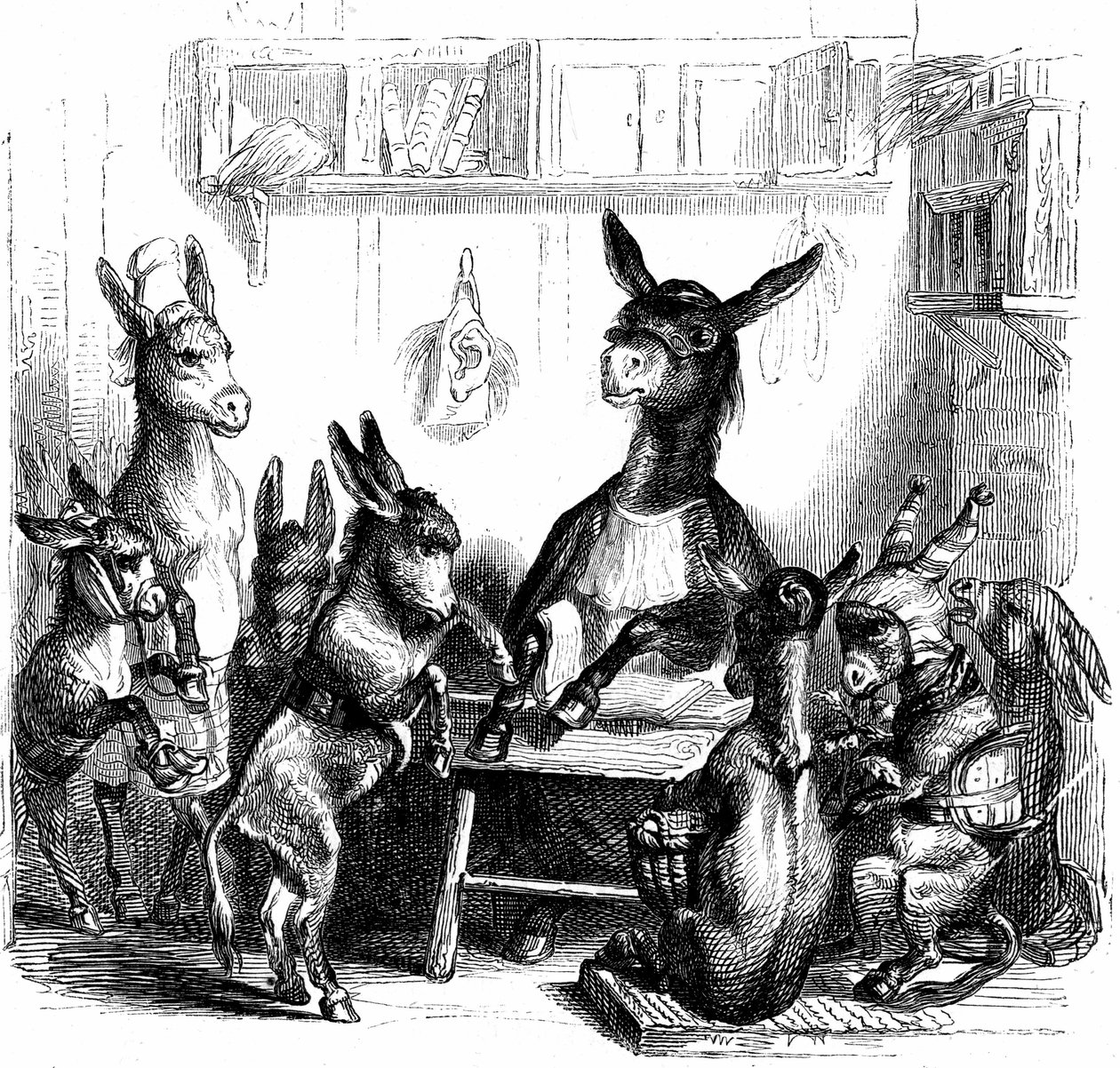 Scène de "Les animaux peints par eux-mêmes - Vie privée et publique des animaux" écrit par Balzac - Grandville (1803 47)
