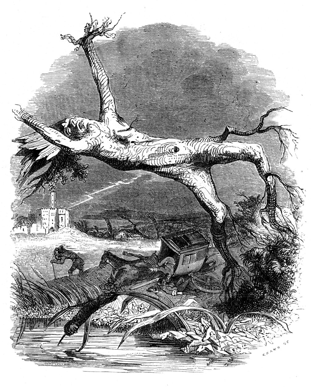 Le chêne et le roseau : fable de La Fontaine - Grandville (1803 47)