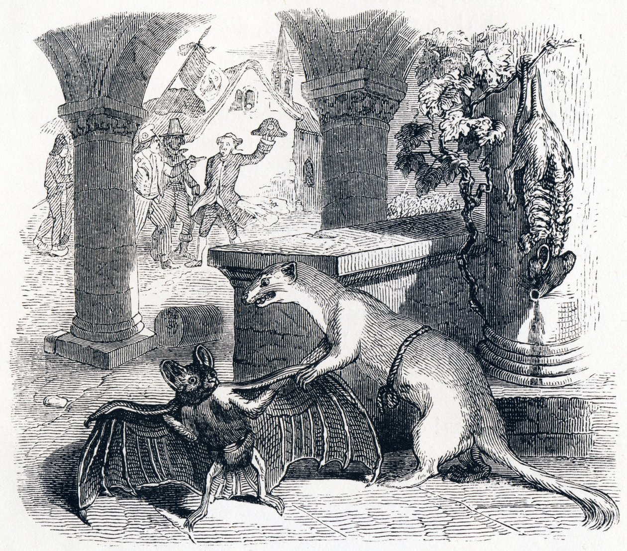 La chauve-souris et les deux belettes - Fables de La Fontaine - Grandville