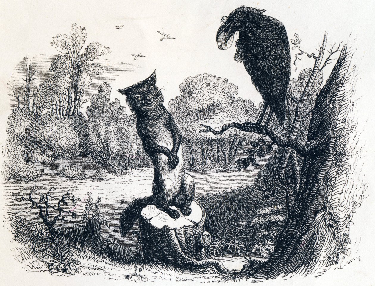Le corbeau et le renard - Fables de La Fontaine - Grandville