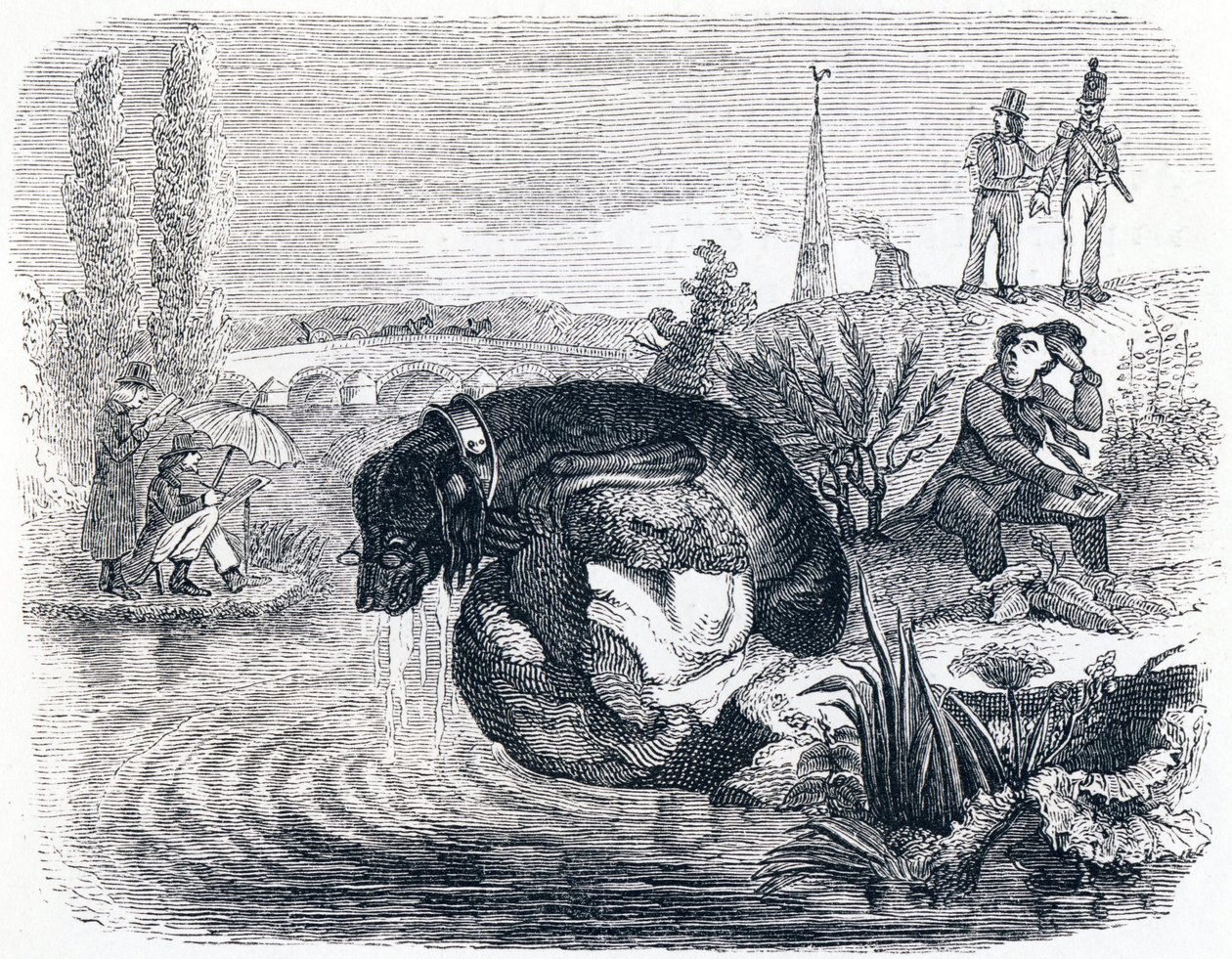 Le chien qui abandonne sa proie pour son ombre - Fables de La Fontaine - Grandville