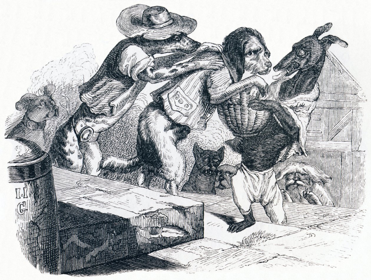 Le chien qui porte la bouche de son maître sur son cou - Fables de La Fontaine - Grandville