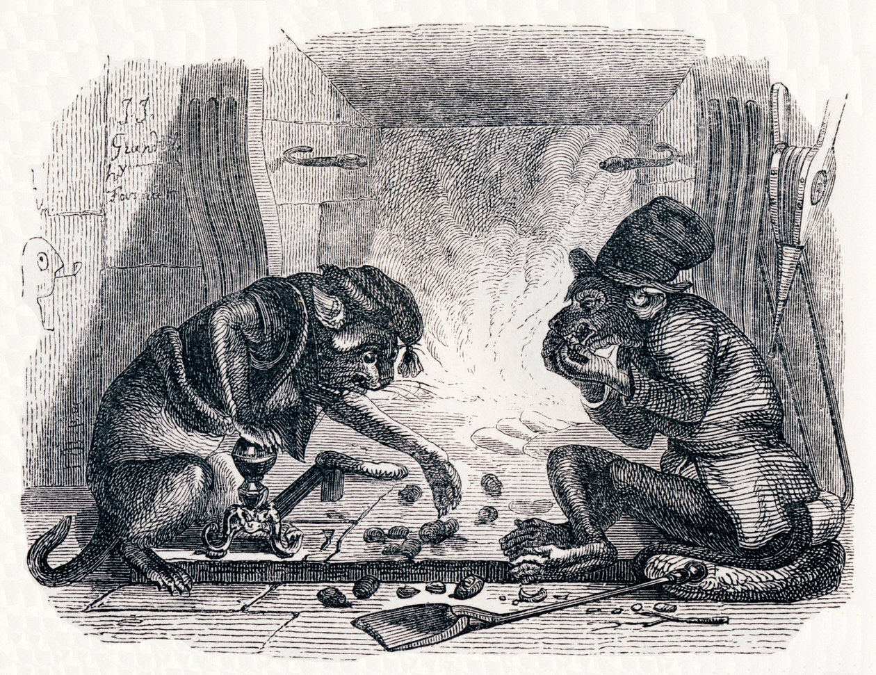 Le singe et le chat - Fables de La Fontaine - Grandville