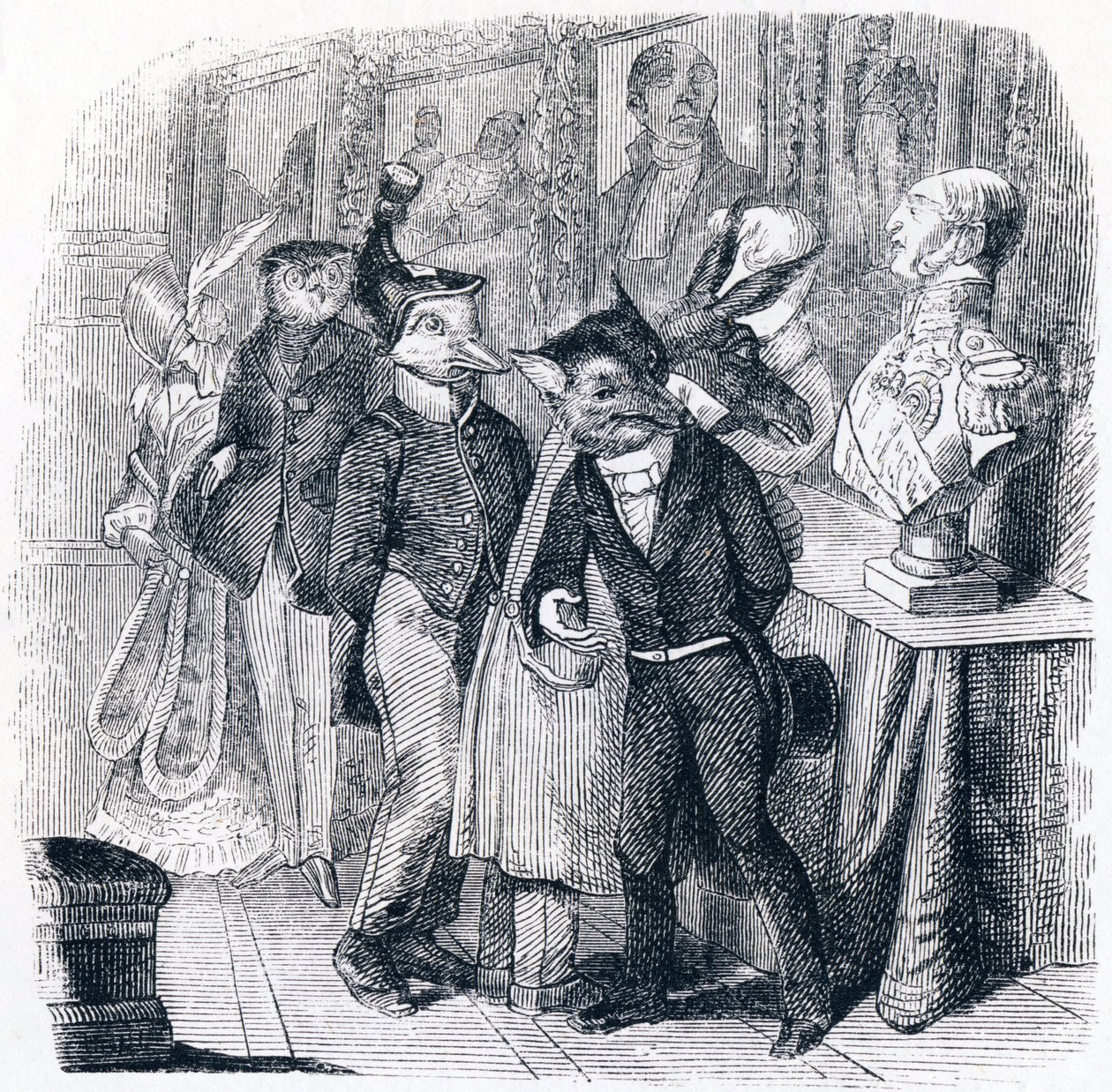 Le renard et le buste - Fables de La Fontaine - Grandville