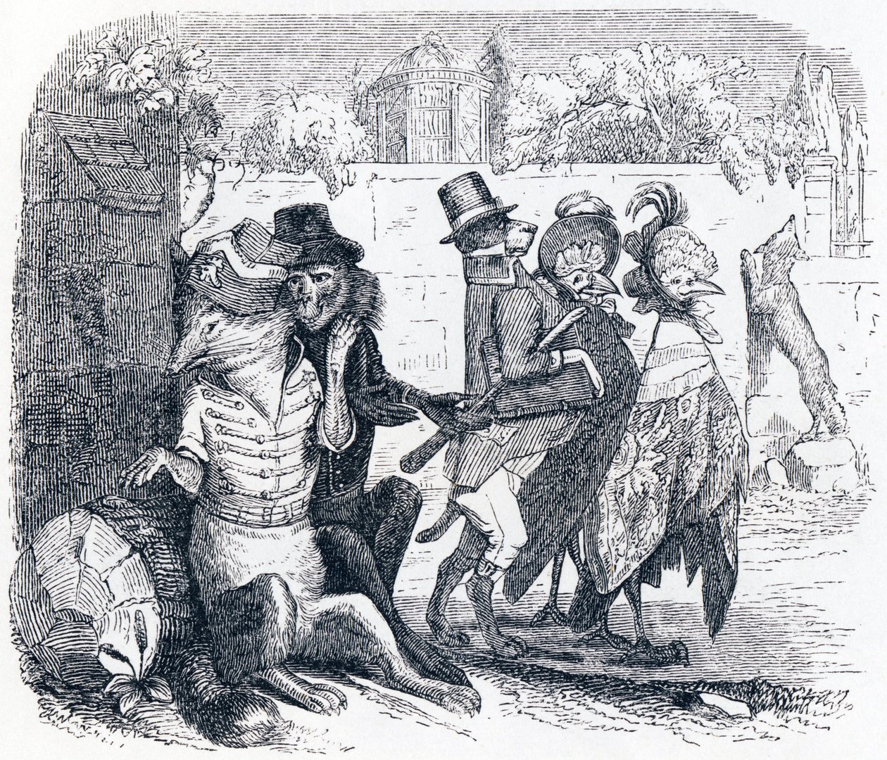 Le renard et les raisins - Fables de La Fontaine - Grandville