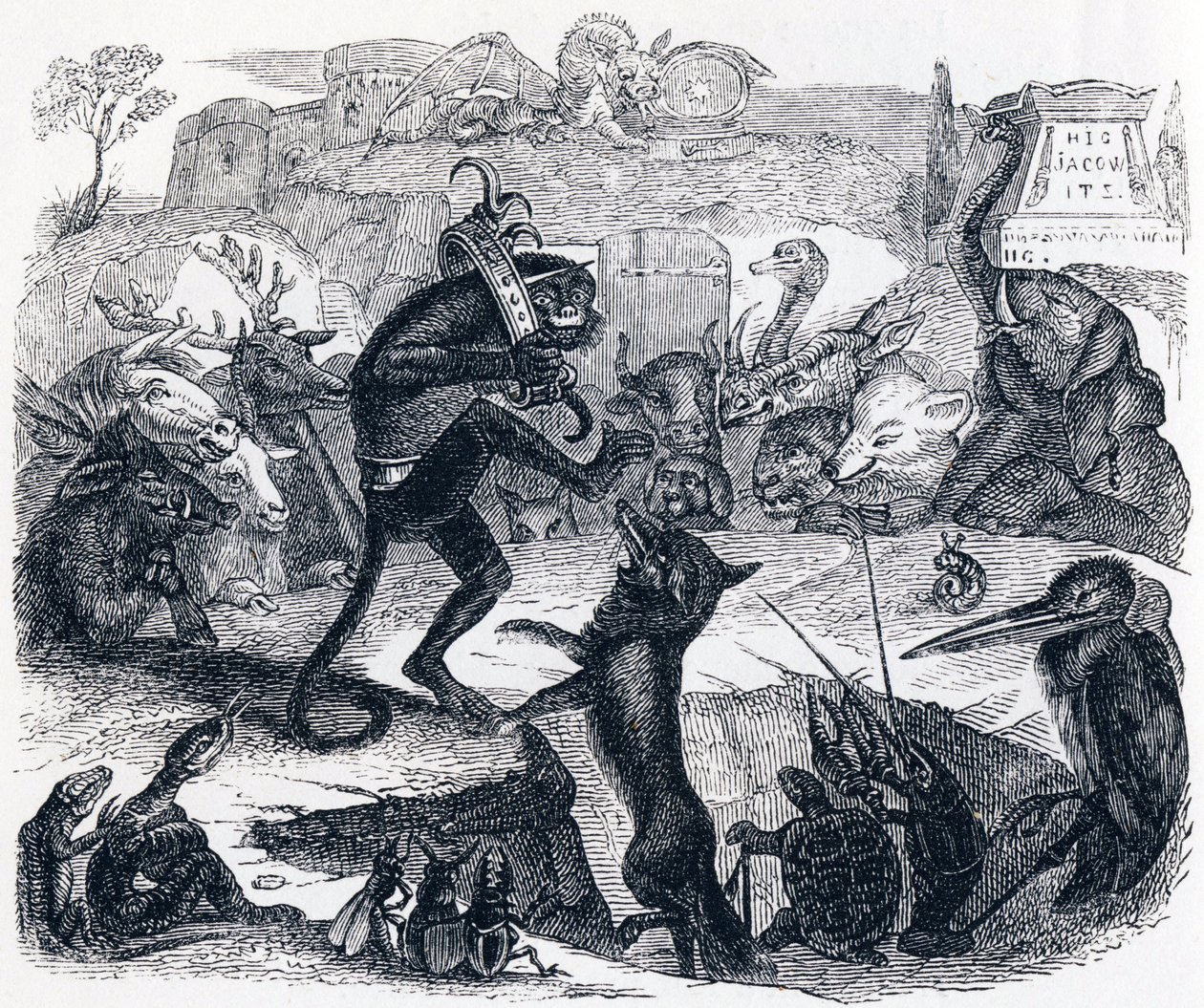 Le renard, le singe et les animaux - Fables de La Fontaine - Grandville