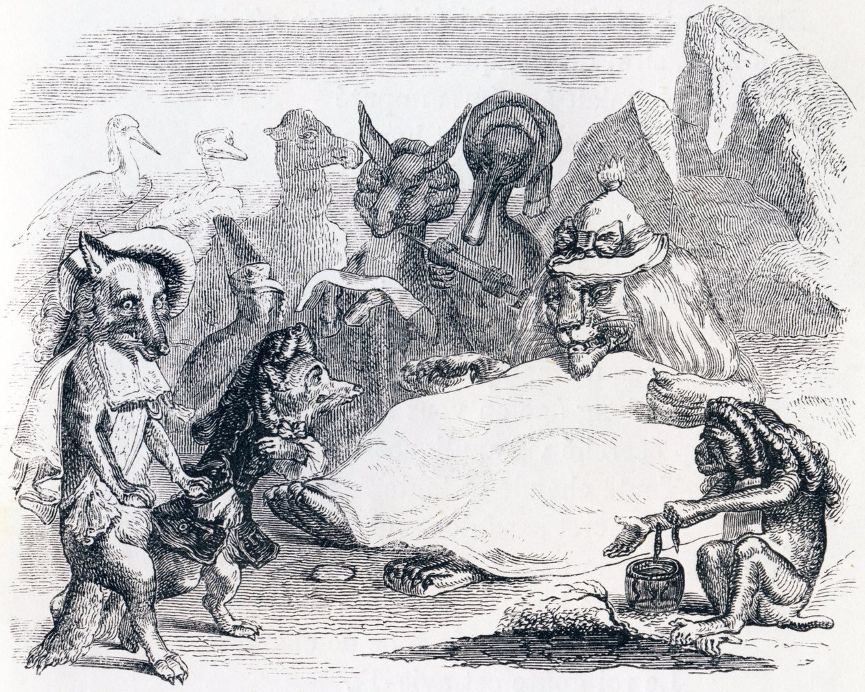 Le lion, le loup et le renard - Fables de La Fontaine - Grandville