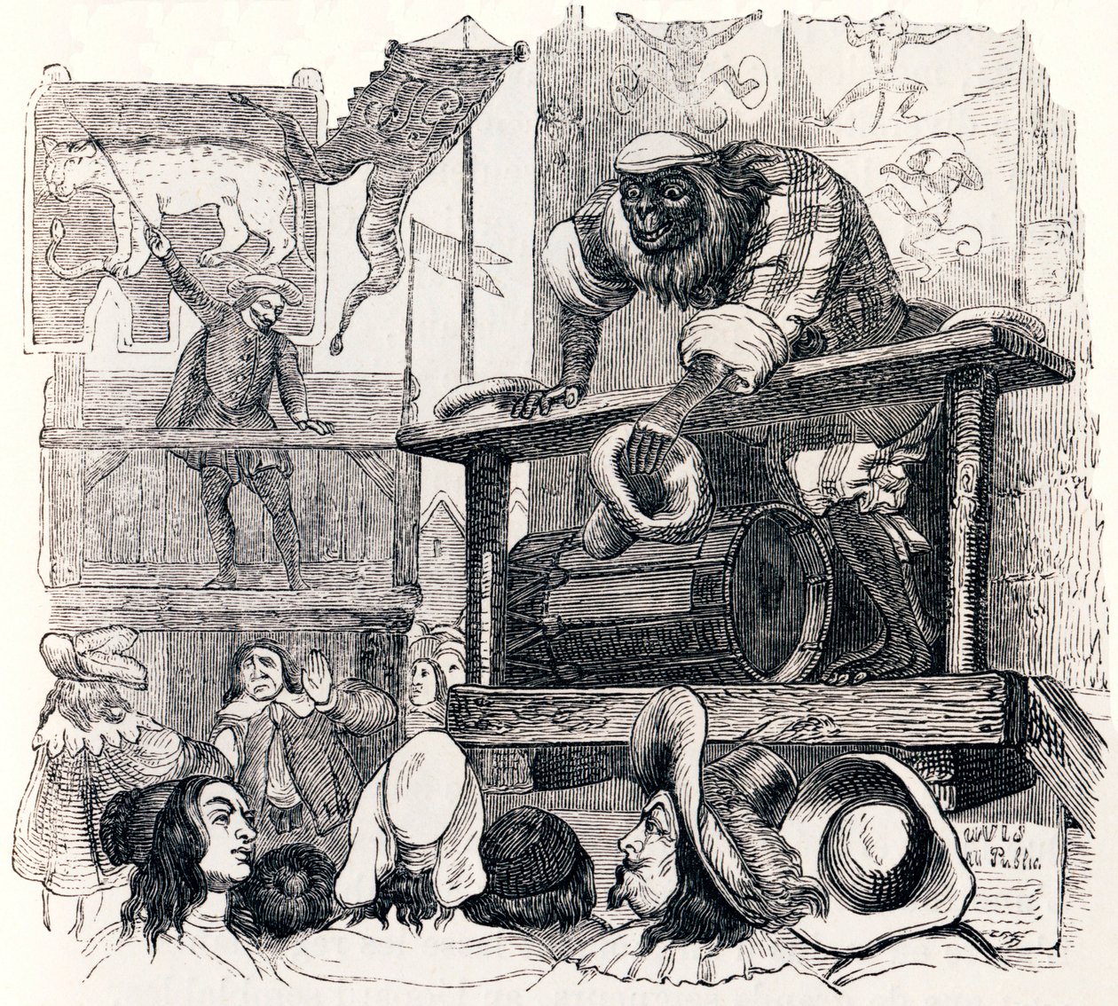 Le singe et le léopard - Fables de La Fontaine - Grandville