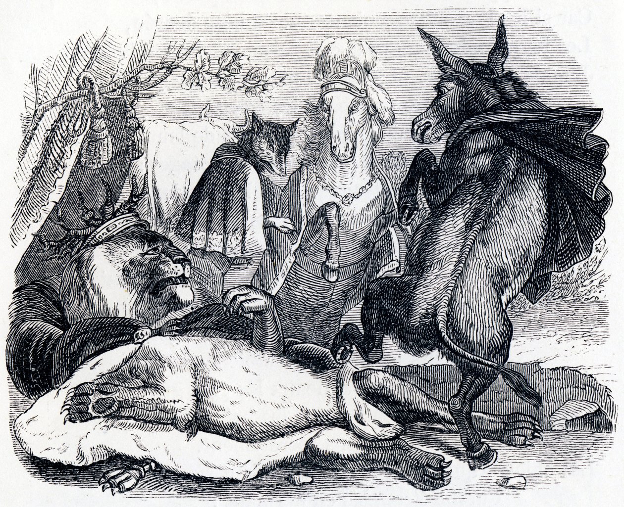 Le lion devenu vieux - Fables de La Fontaine - Grandville