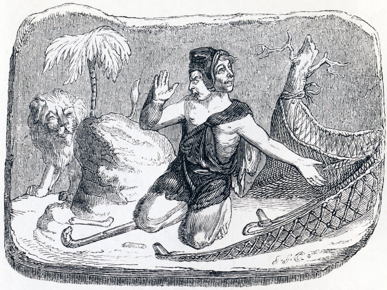 Le pâtre et le lion - Fables de La Fontaine - Grandville