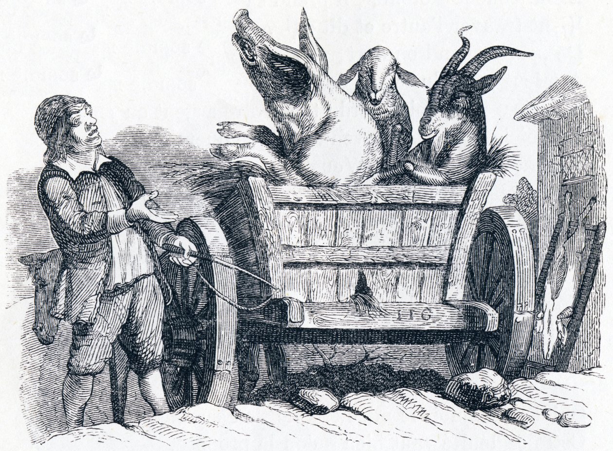 Le cochon, la chèvre et le mouton - Fables de La Fontaine - Grandville