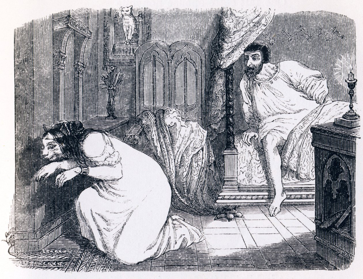 La chatte métamorphosée en femme - Fables de La Fontaine - Grandville