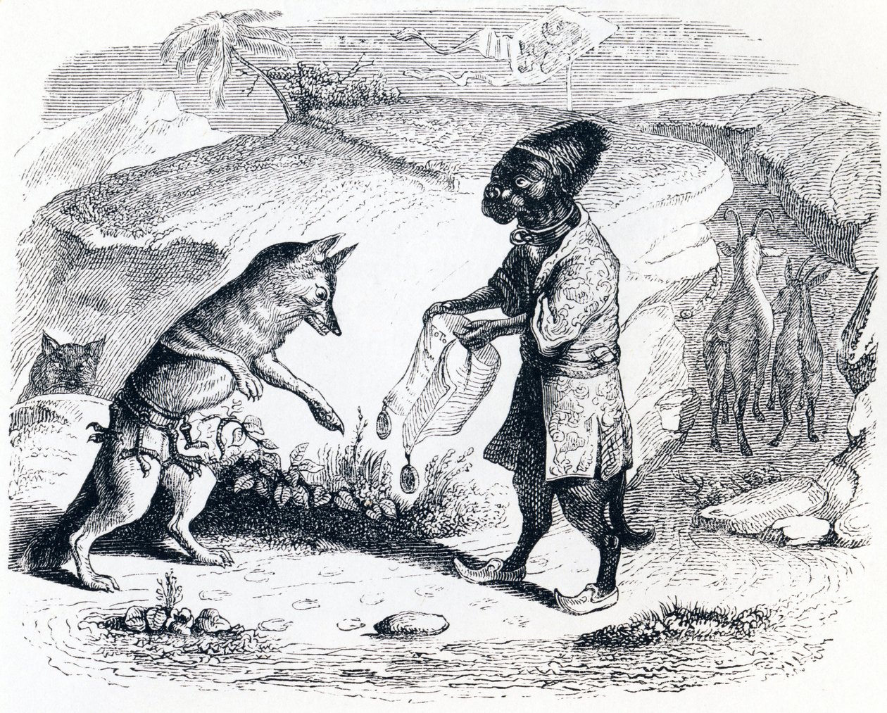 Le lion malade et le renard - Fables de La Fontaine - Grandville
