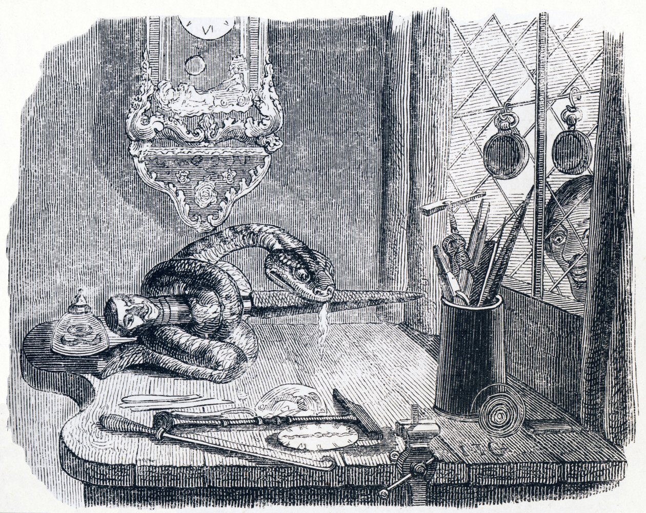 Le serpent et la lime - Fables de La Fontaine - Grandville