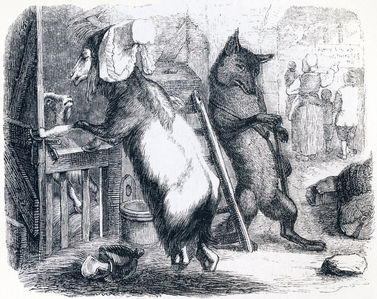 Le loup, la chèvre et le chevreau - Fables de La Fontaine - Grandville