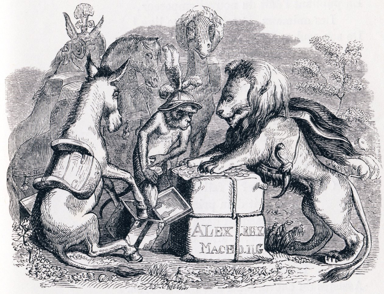 Tribut envoyé par les animaux à Alexandre - Fables de La Fontaine - Grandville