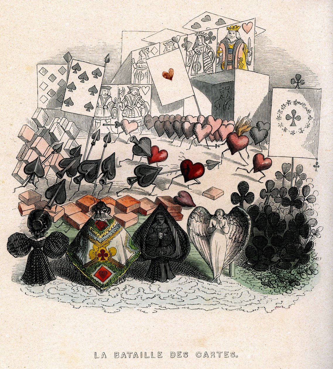 illustration : Une bataille de cartes à jouer, pour "Un Autre Monde", édition Fournier - Grandville